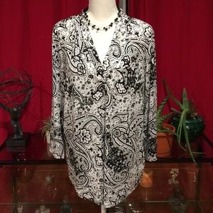 Charter Club Black & White Tunic Blouse Size XL